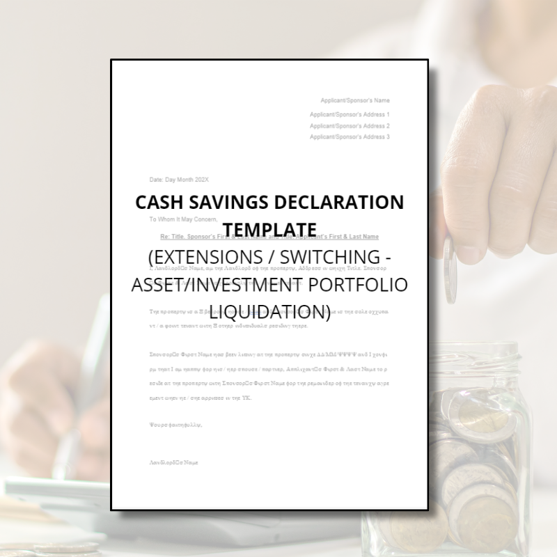 Cash Savings Declaration Template (UK Partner Visa Extension / Switch)
