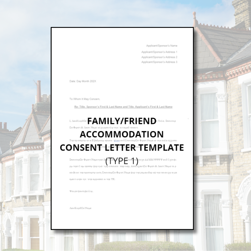 Family / Friend Accommodation Consent Letter Template for UK Partner Visa (Entry Clearance / Leave to Enter)