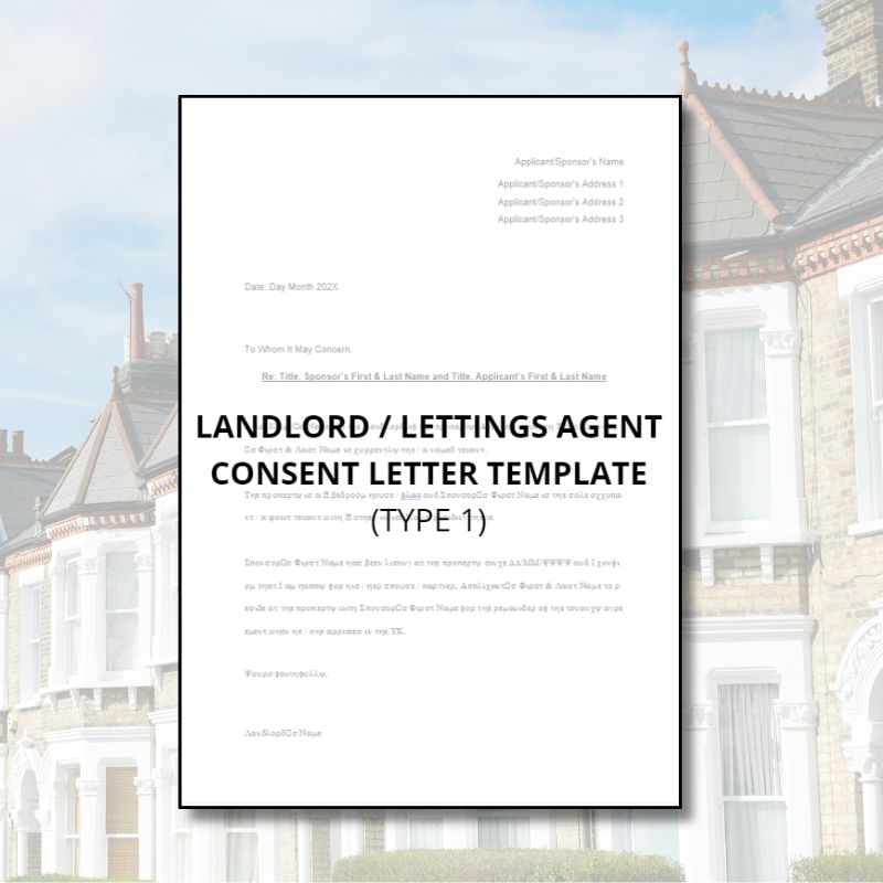 UK Visa Landlord Consent Letter Template for UK Partner Visa (Entry Clearance / Leave to Enter)