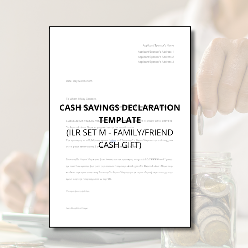 Cash Savings Declaration Template (ILR Set M)