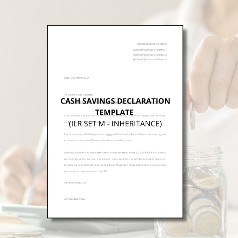 Cash Savings Declaration Template (ILR Set M)