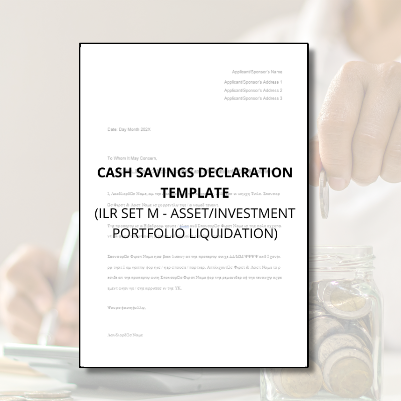 Cash Savings Declaration Template (ILR Set M)