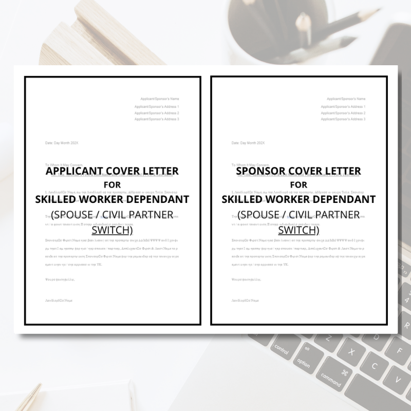 Skilled / Health and Care Worker Dependant Cover Letter Template Bundle (Switch)