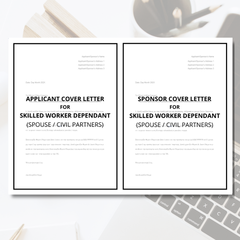 Skilled / Health and Care Worker Dependant Cover Letter Template Bundle (for Entry Clearance / Leave to Enter)