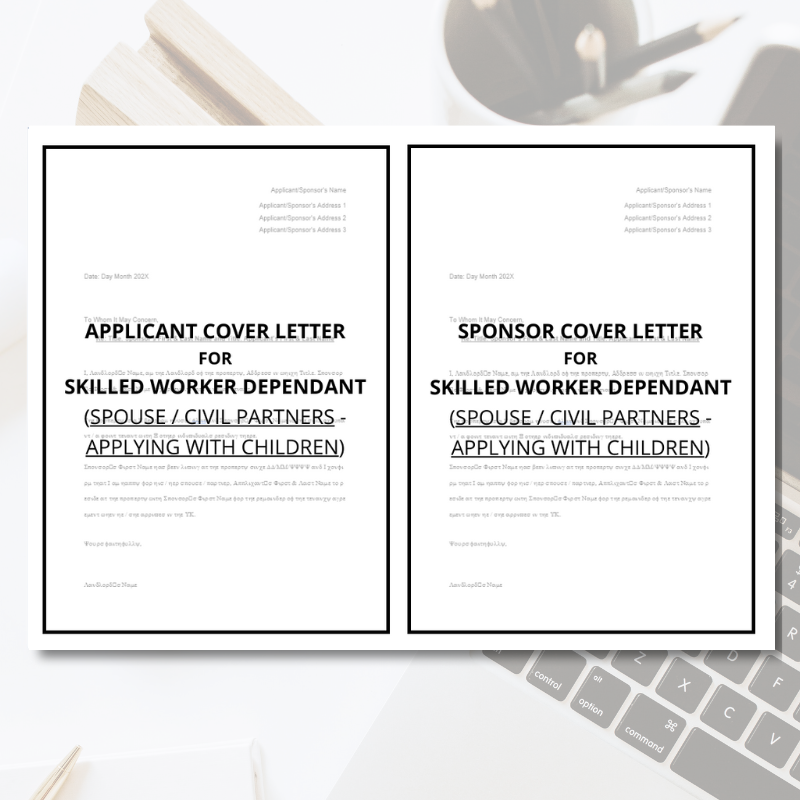 Skilled / Health and Care Worker Dependant Cover Letter Template Bundle (for Entry Clearance / Leave to Enter)