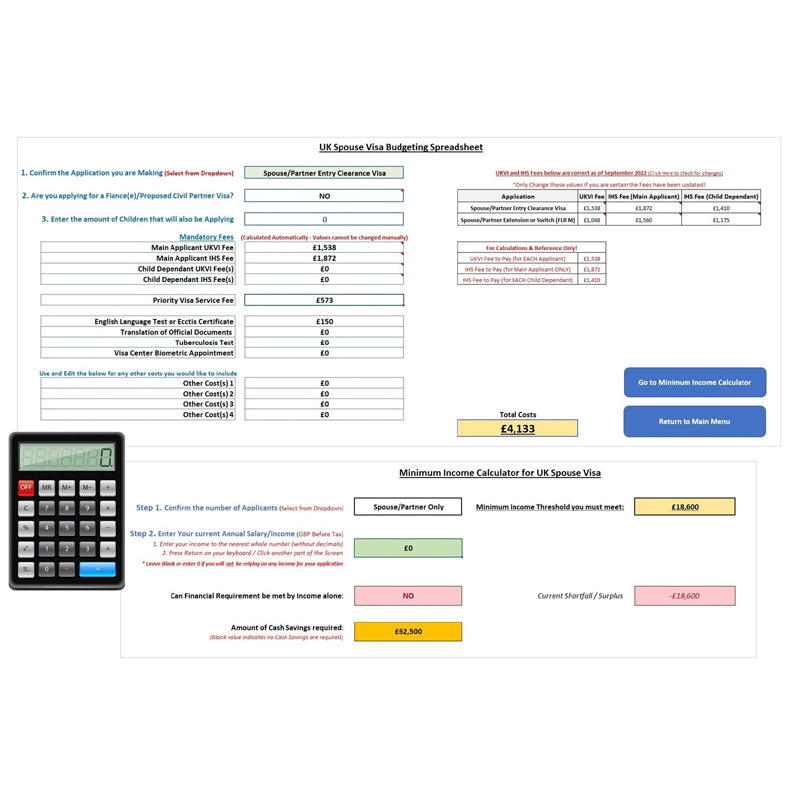 UK Spouse/Partner Visa Budgeting & Min Income Calculator